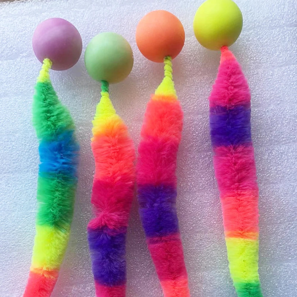 Bouncing Caterpillar Cat Toy - Colorful Elastic Teasing Ball