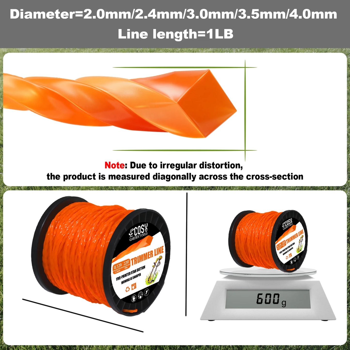 TSES 2.0~4.0mm Twisted Trimmer Line Heavy Duty Weed Whacker Line Weed Eater Line Strimmer Line for Lawn, Garden