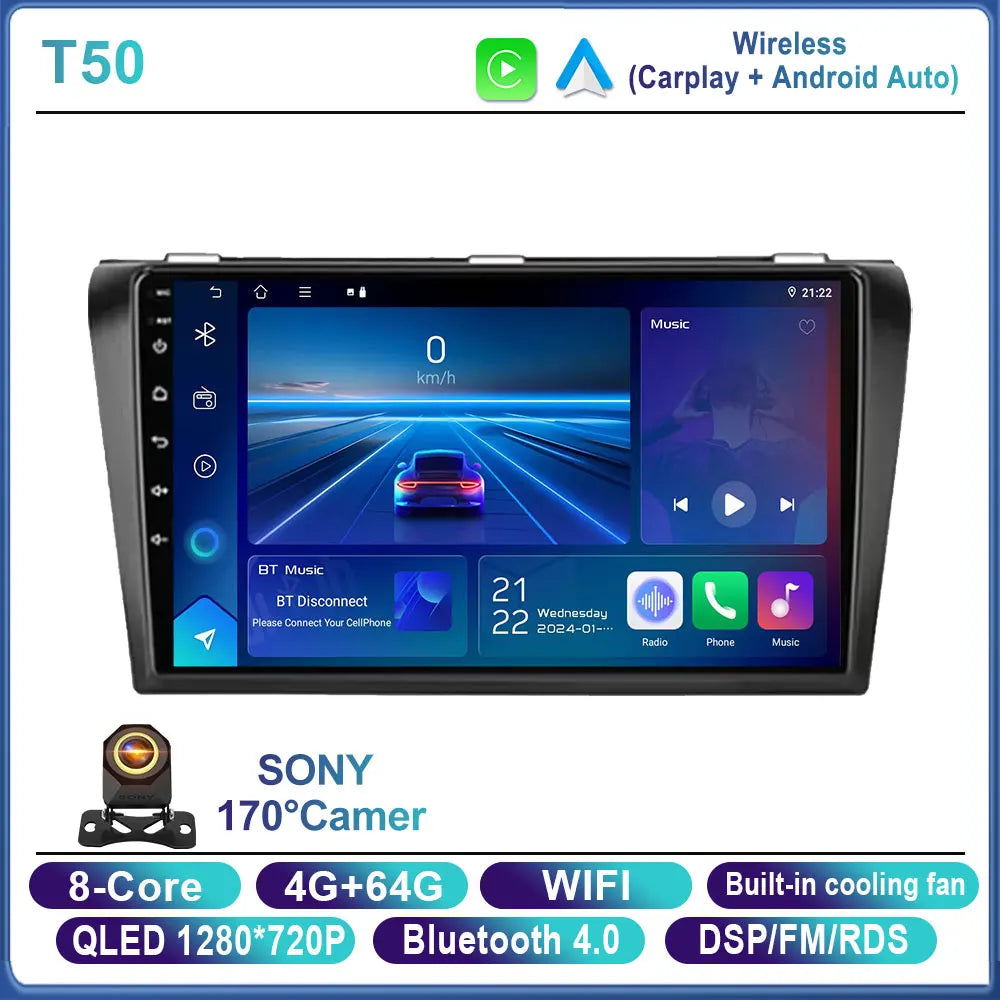 Car Stereo with Apple CarPlay & Android Auto, Compatible with Mazda 3 (2004-2009)