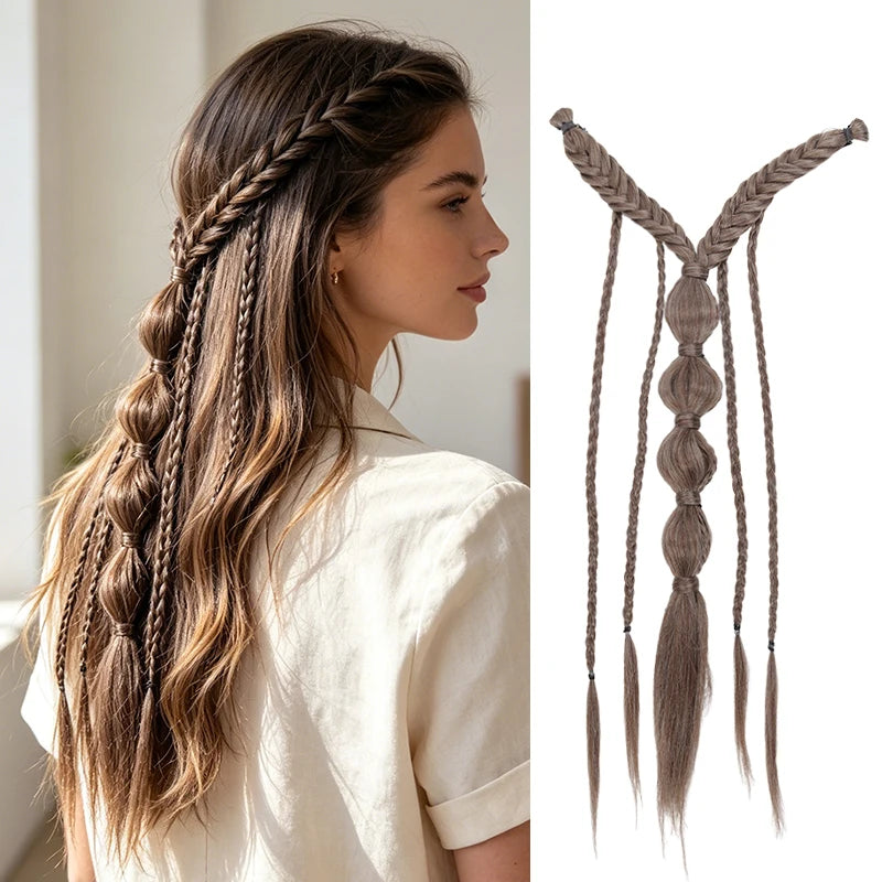 Elf Style Half Head Braided Hair Extensions with BB Clips, Synthetic Fiber Fake Hair for Women, Easy Back of Head Styling