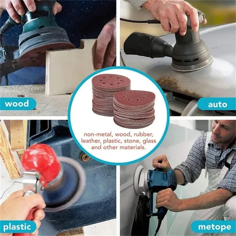 8Hole 125mm Sandpaper Woodworking Metal Grinding Disc Abrasive Polishing Tool 40/1000/2026 Grit Sanding Discs Dremel Accessories