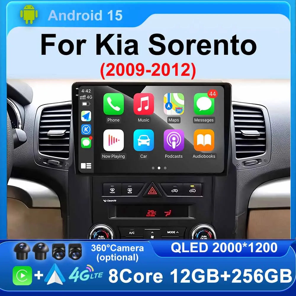 Android Car Stereo for Kia Sorento (2009–2012) — CarPlay, Android Auto, GPS, 4G, WiFi, Bluetooth