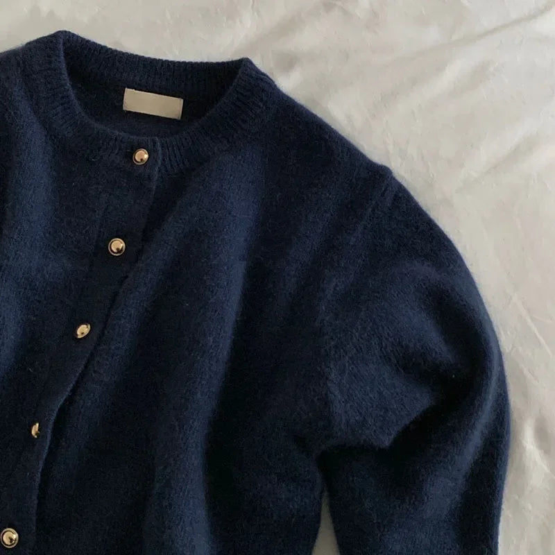 Women's Loose Round Neck Knit Cardigan - Soft Sweater Jacket