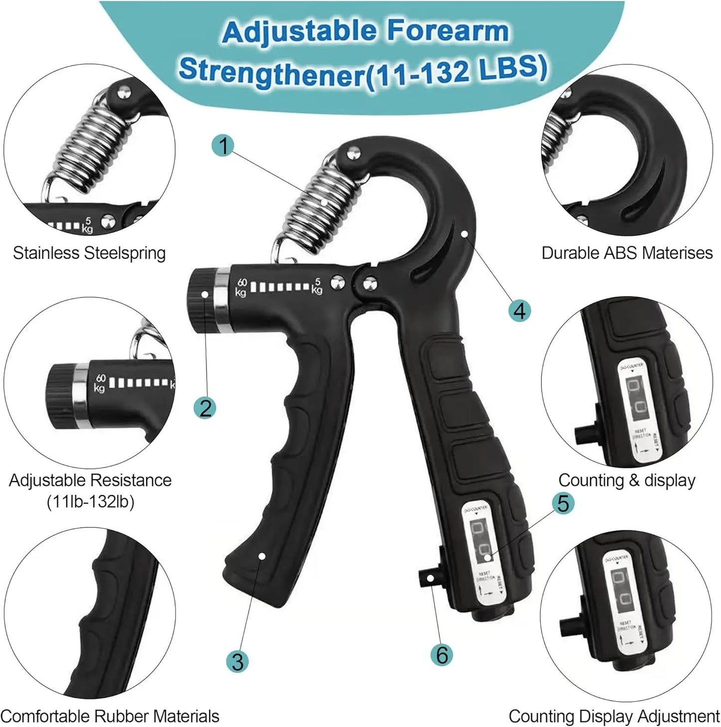 Mechanical Counting Grip Strength Trainer with Finger Exerciser