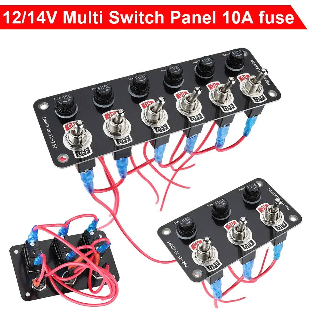 3/6 Gang Toggle Switch Panel On/Off Rocker Toggle Switch with 10A Fuse Racing Cars RV Camper Marine Boat Yacht 12V/24V Switches