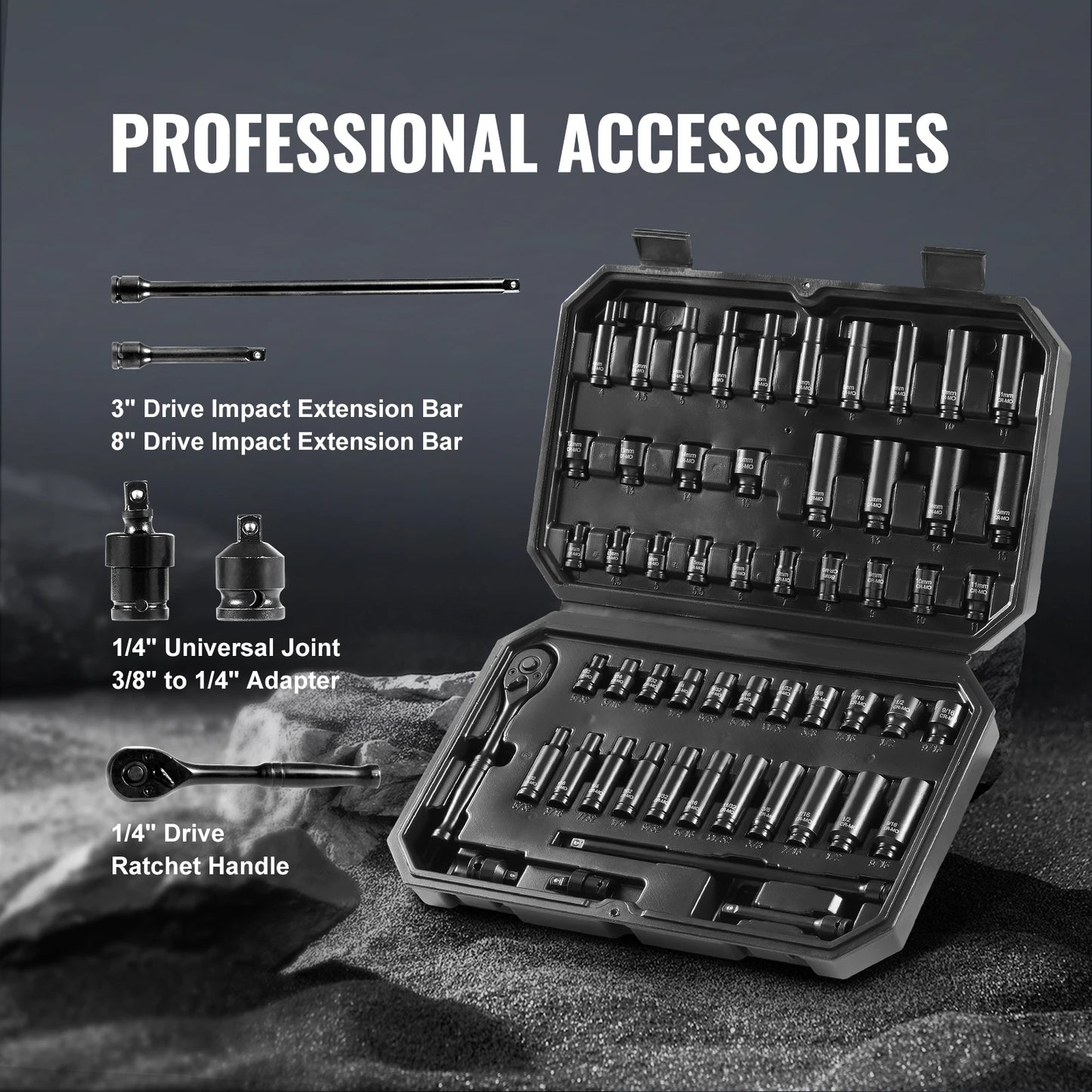 SucceBuy Drive Impact Socket Set Deep Shallow Socket Set CR-V Alloy Steel Auto Repair Easy-to-Read Size Markings Storage Case