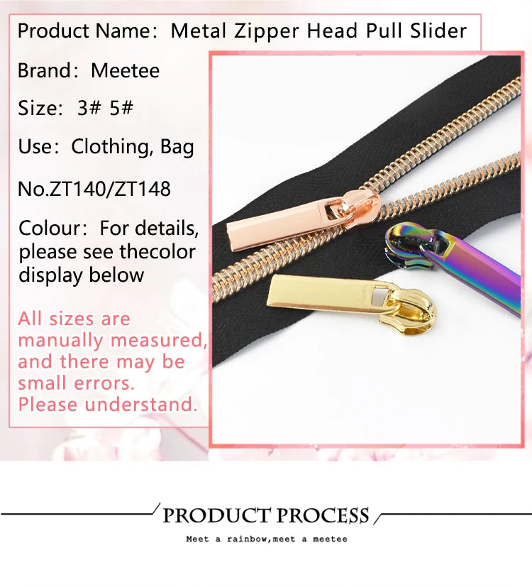 Meetee 10/20/50Pcs 3# 5# Zipper Sliders for Nylon Zips Tape Bag Garment Jacket Zip Puller Head Repair Kit DIY Sewing Accessories
