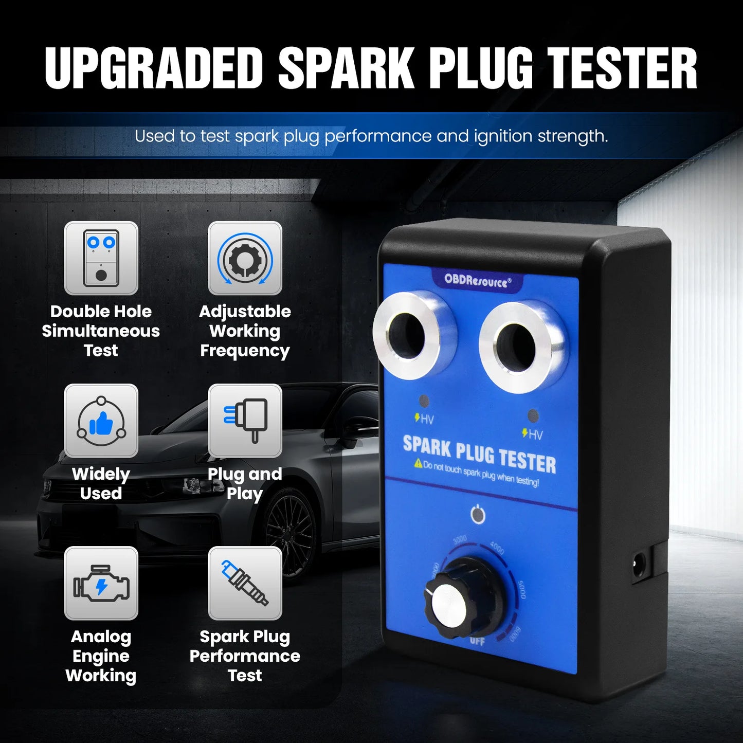 Car Spark Plug Tester Double hole Diagnostic Tool Car 12V Spark Tester 0-6000rpm Auto Engine Ignition Coil  Detector Tools
