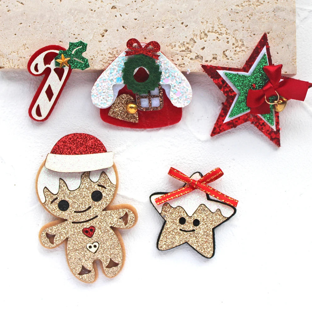 10pcs Glitter Padded Applique Reindeer with Red Nose  for DIY Christmas Hair Clips Bow Accessories Felts Supply Party Decor