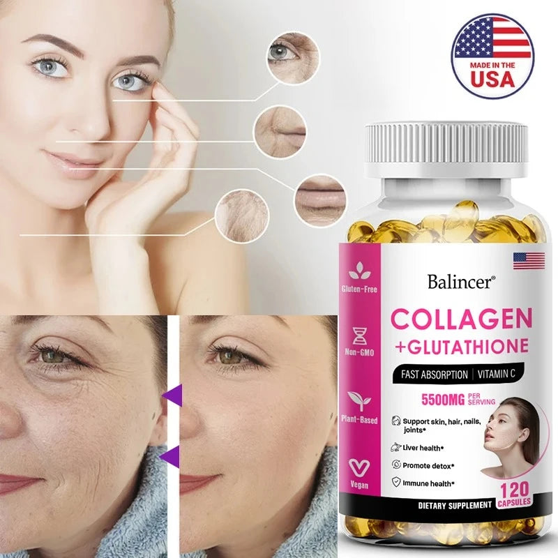 Bcuelov Glutathione & Collagen Supplement – Antioxidant Whitening Capsules for Skin Health, Hair, Nails & Anti-Aging | 30/60/120 Count