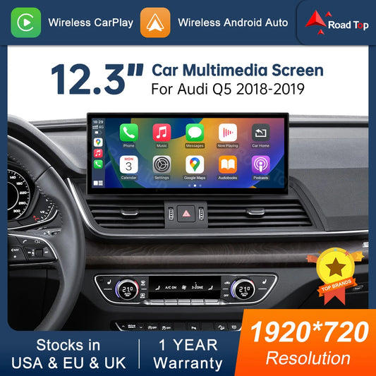 12.3" Wireless CarPlay & Android Auto Display for Audi Q5 (2018–2019) — AirPlay, Miracast, Touchscreen