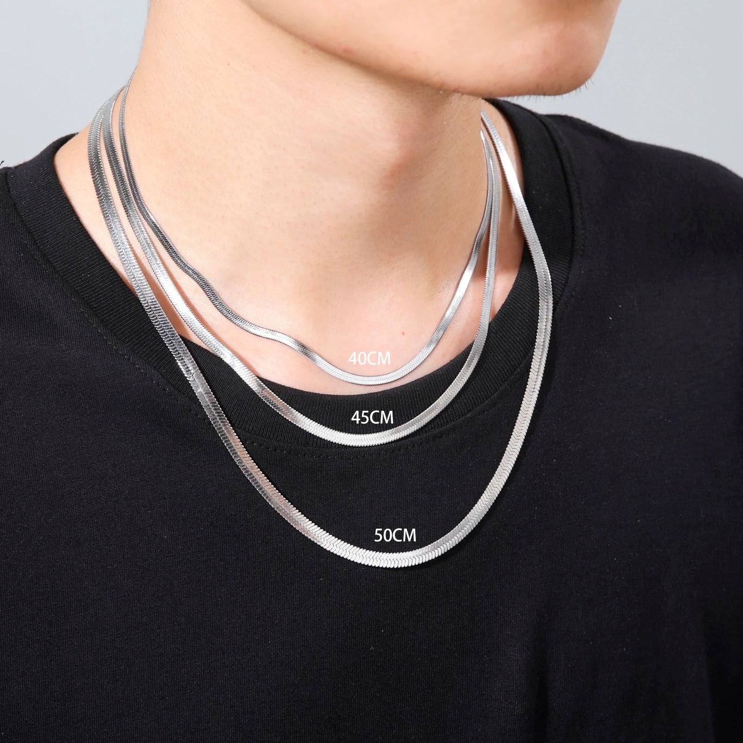 Stainless Steel Snake Chain Necklace — Gold & Silver Herringbone Choker for Women and Men