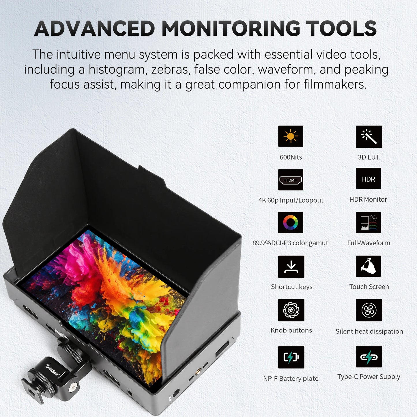 Desview A5 Camera Field Monitor, 5.5 Inch 1920x1080 4K HDMI Touch Screen Camera Monitor Full HD with 3D Lut for DSLR Camera