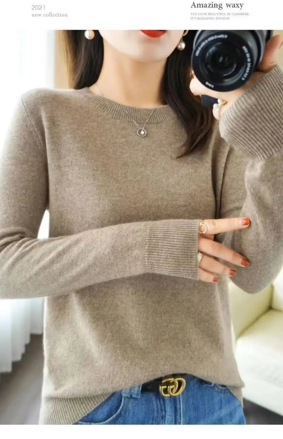 Women's Soft Knit Crew Neck Sweater, Basic Jumper