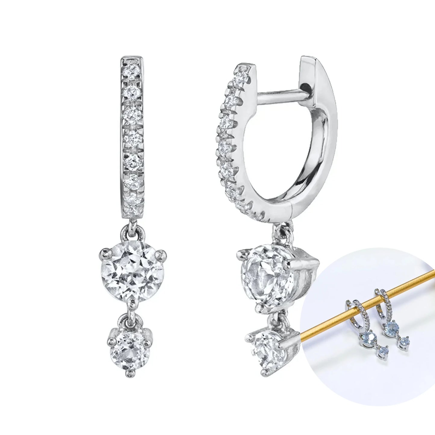 925 Sterling Silver Tassel Hoop Earrings for Women - White Zircon