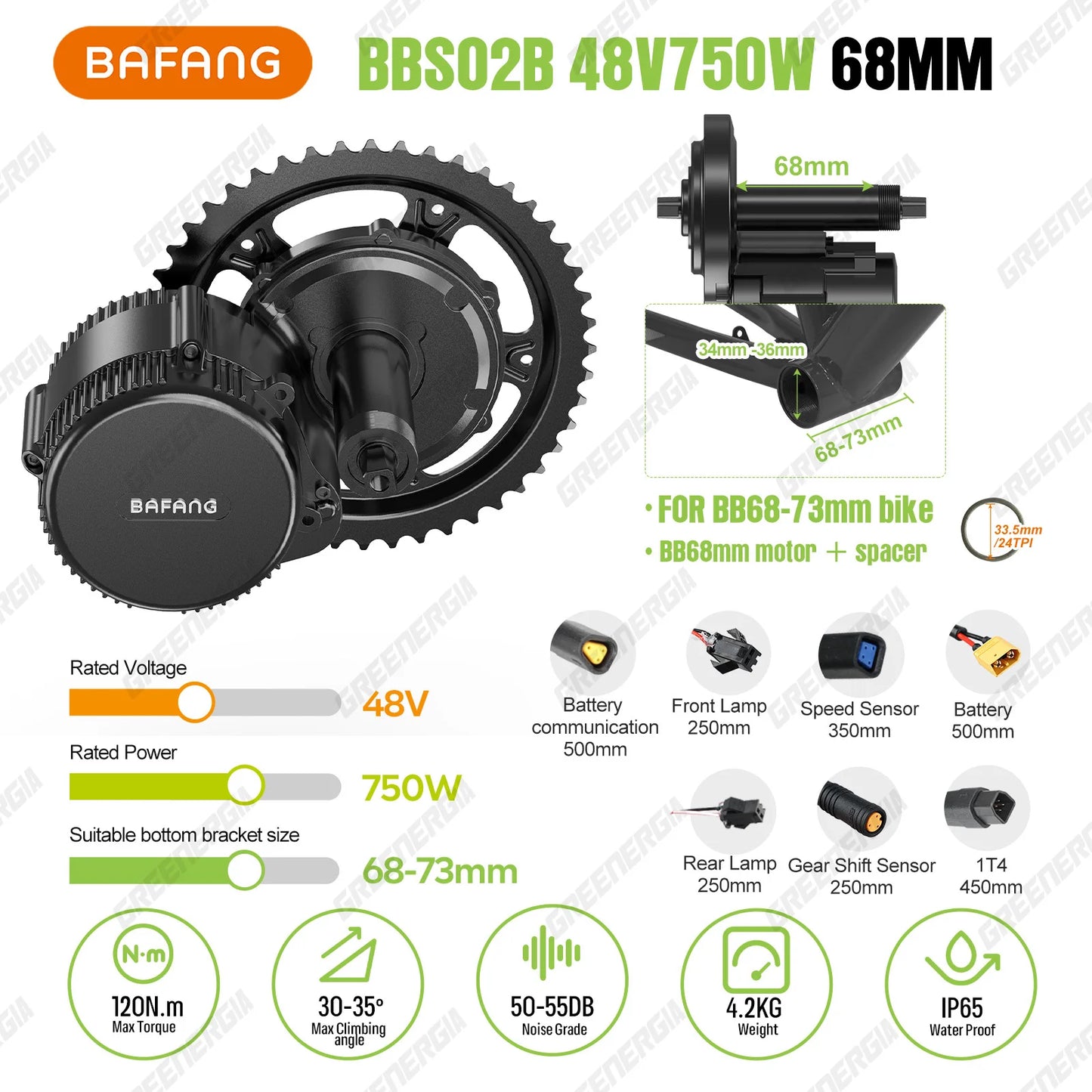 Bafang 750W Motor BBS02B BBS02 Ebike Conversion Kit Electric Bicycle Mid Drive Engine 48V 52V 20Ah Hailong Battery Kit 68mm