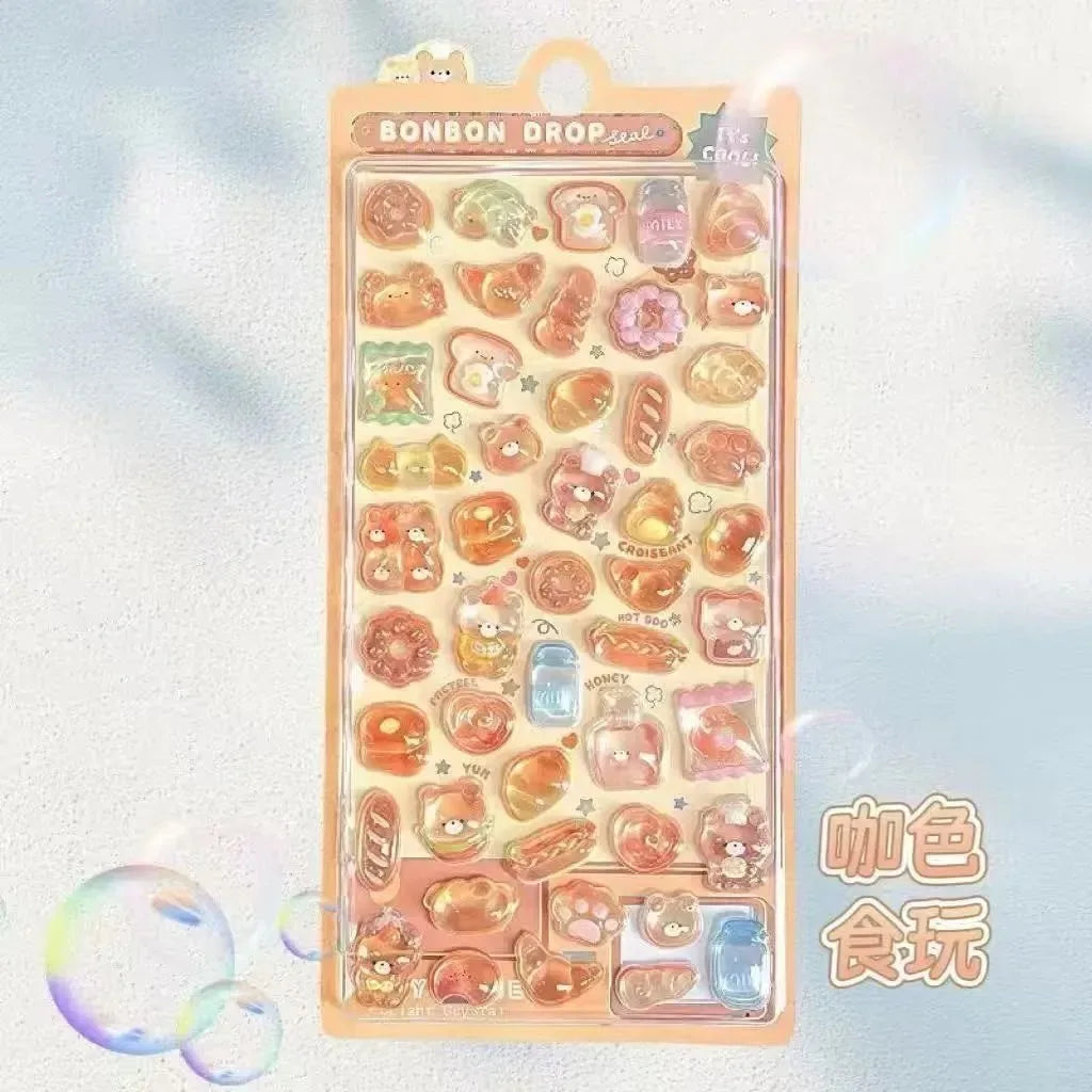 Cartoon ￥3D Relief Drop Stickers Cute Animals Candy Ghost Scrapbooking Diy Journal Stationery Sticker Deco School Office Supplie
