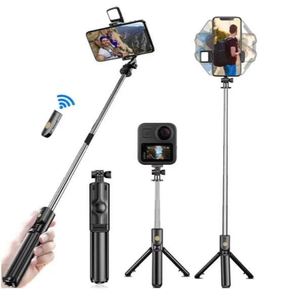 Wireless Selfie Stick with Tripod Stand and Light, Bluetooth Remote, Extendable for iPhone, Mobile Phone, TikTok Live Streaming