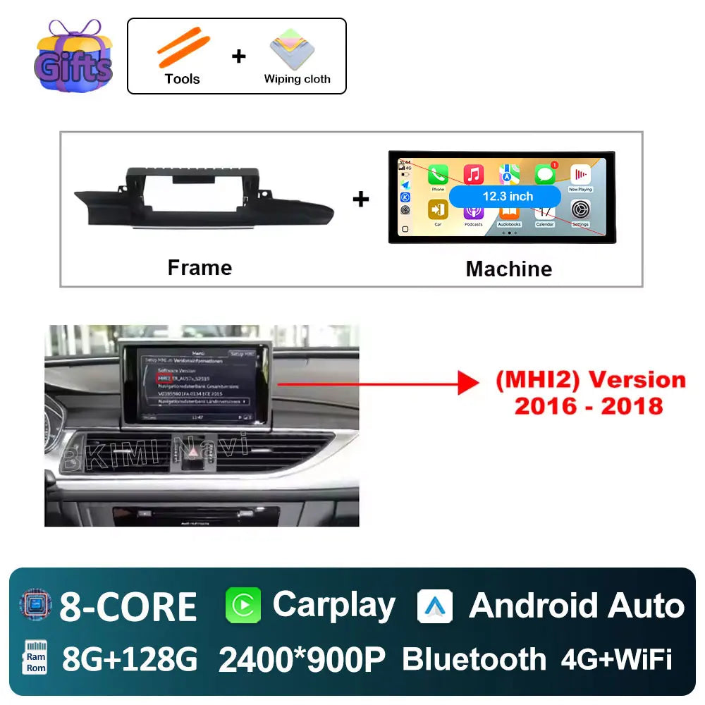 12.3" Android Screen for Audi A6 C7 & A7 (2012–2018) — Wireless CarPlay, Android Auto, QLED, GPS, WiFi