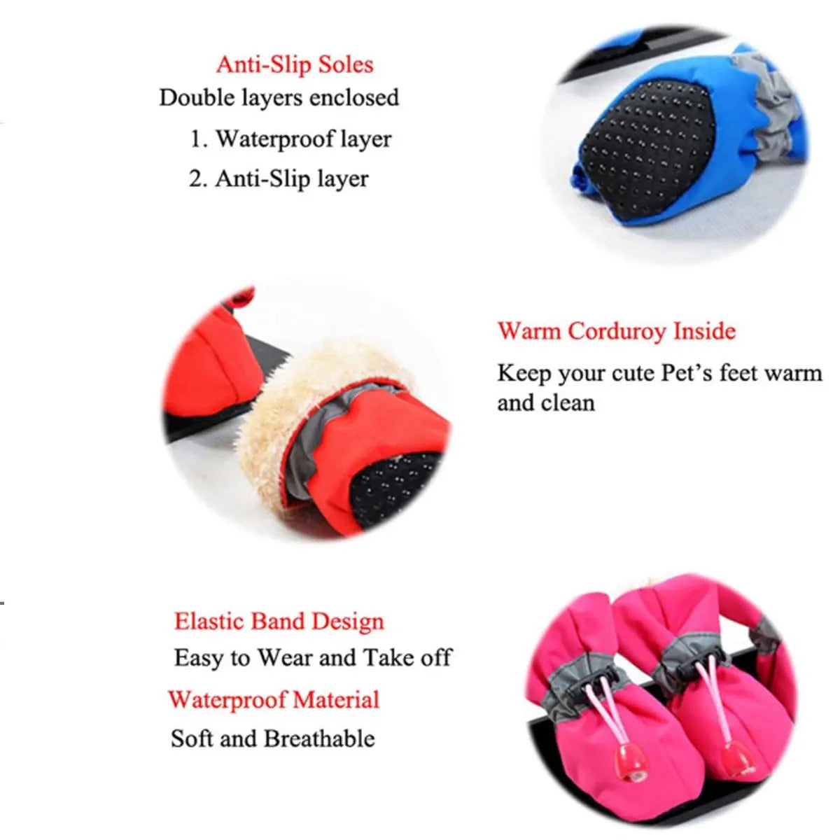 Fleece Dog Snow Booties - Reflective Anti-Slip Pet Winter Shoes - photo 3