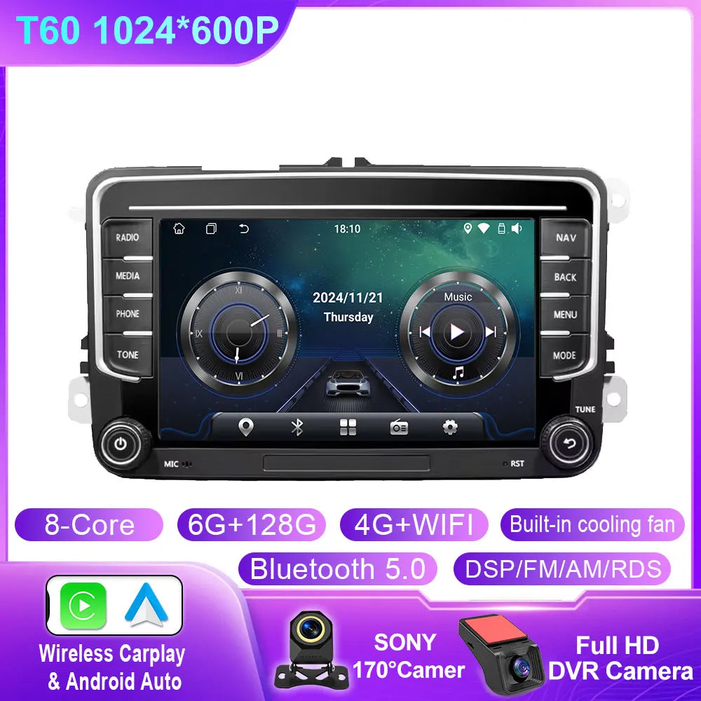 Car Stereo with Apple CarPlay & Android Auto, Compatible with VW Golf 5 6, Skoda Octavia, Passat B6, Polo & Jetta