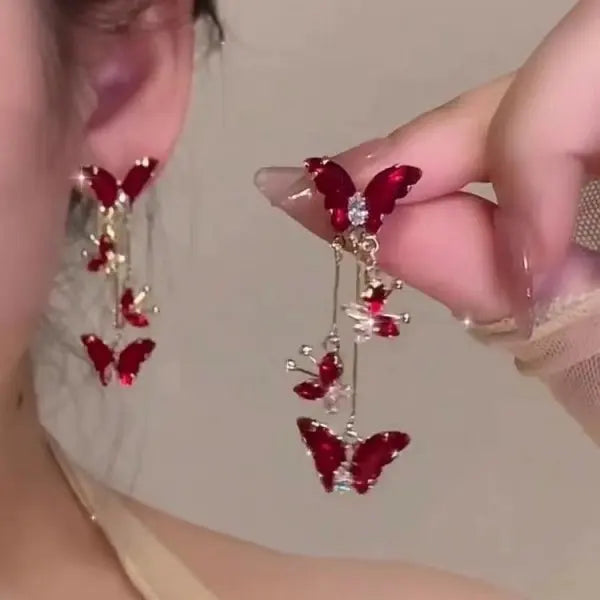 Purple Butterfly Tassel Earrings – Crystal Drop Jewelry