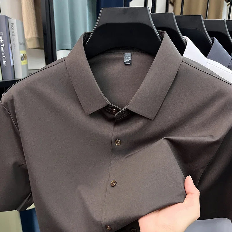 Men's Ice-Silk Dress Shirt - Short Sleeve, Wrinkle-Free Commute
