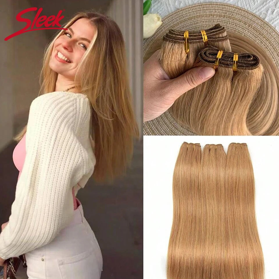 Sleek Brazilian Straight Hair Double Drawn Natural  Human Hair Weave Bundles Remy  Honey Blonde 613 6# 8# Human Hair Bundle