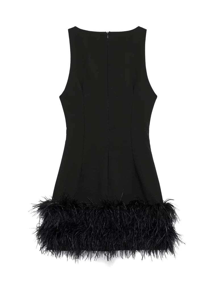 Feather Off-Shoulder Corset Mini Dress – Party Luxe