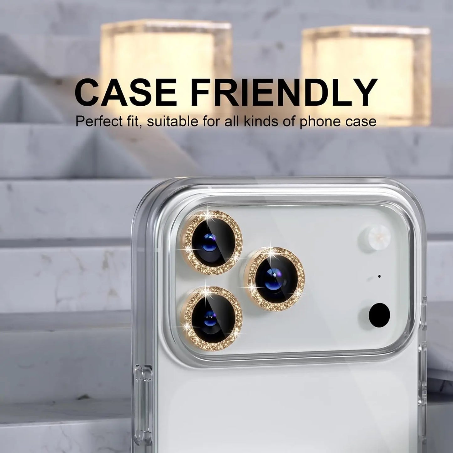 Bling Glitter Diamond Metal Frame Camera Protector For IPhone 17 Pro Max Air 17Pro Alloy Lens Tempered Glass Film Ring Cover Cap