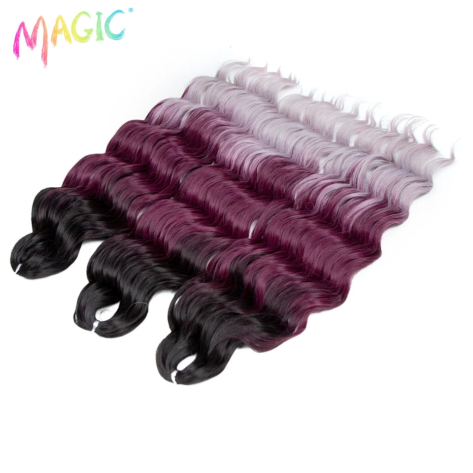 Anna Synthetic Hair 24 Inch Water Wave Braiding Hair Extensions Ombre Blonde Deep Wave Afro Curl Twist Crochet Hair for Women