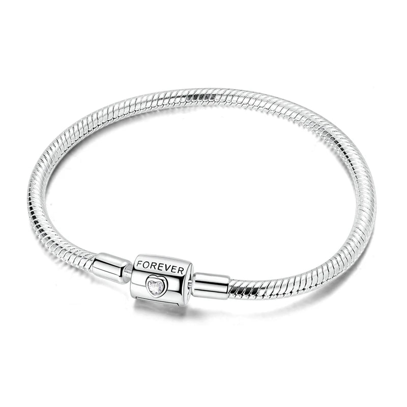 925 Sterling Silver Heart Charm Bracelet for Women - DIY Beads