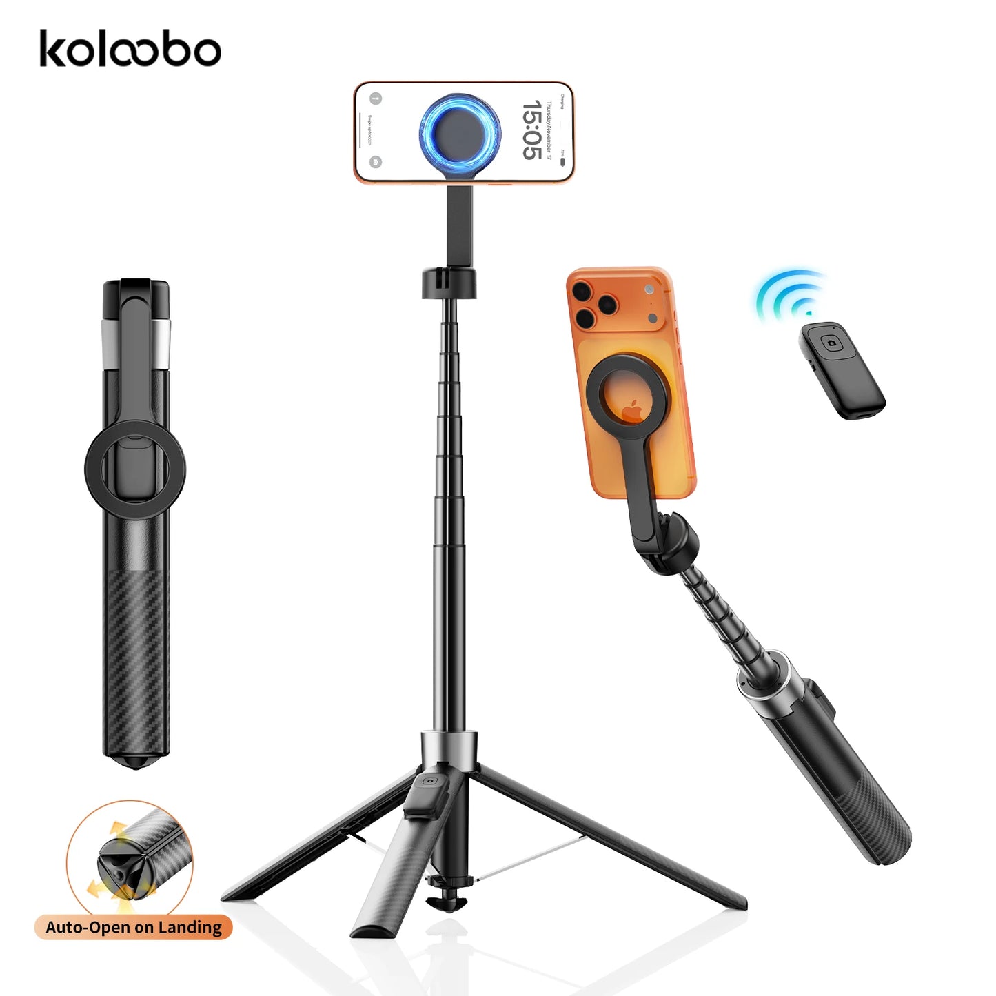 Double-side Magnetic Phone Selfie Stick with Remote Auto-Open 1.8m Extendable Tripod for iPhone 17 16 15 Pro Live Streaming Vlog