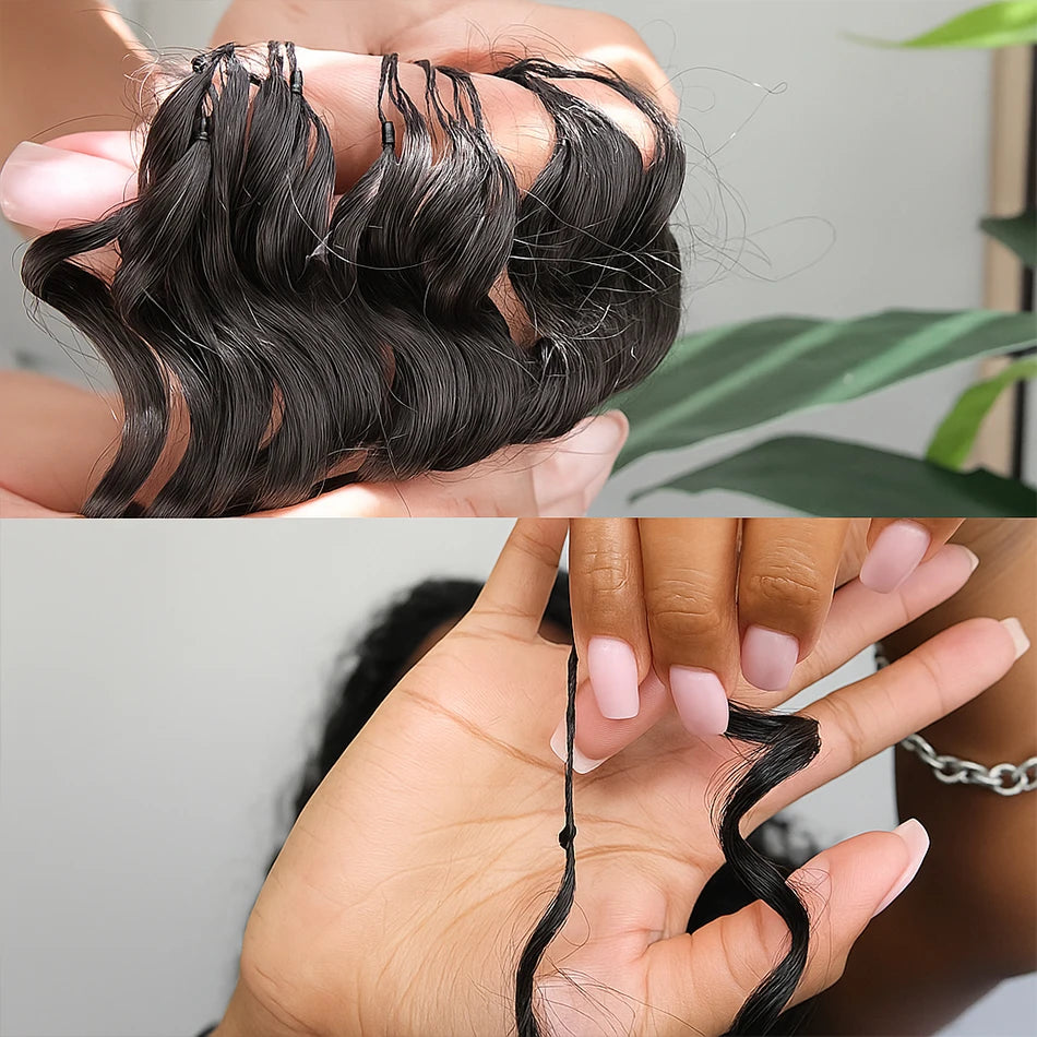 Deep Wave Crochet Human Hair Bundles Boho Braid Hair 100% Remy Pre-Separated Feather Invisible Crochet Hair Extensions For Women