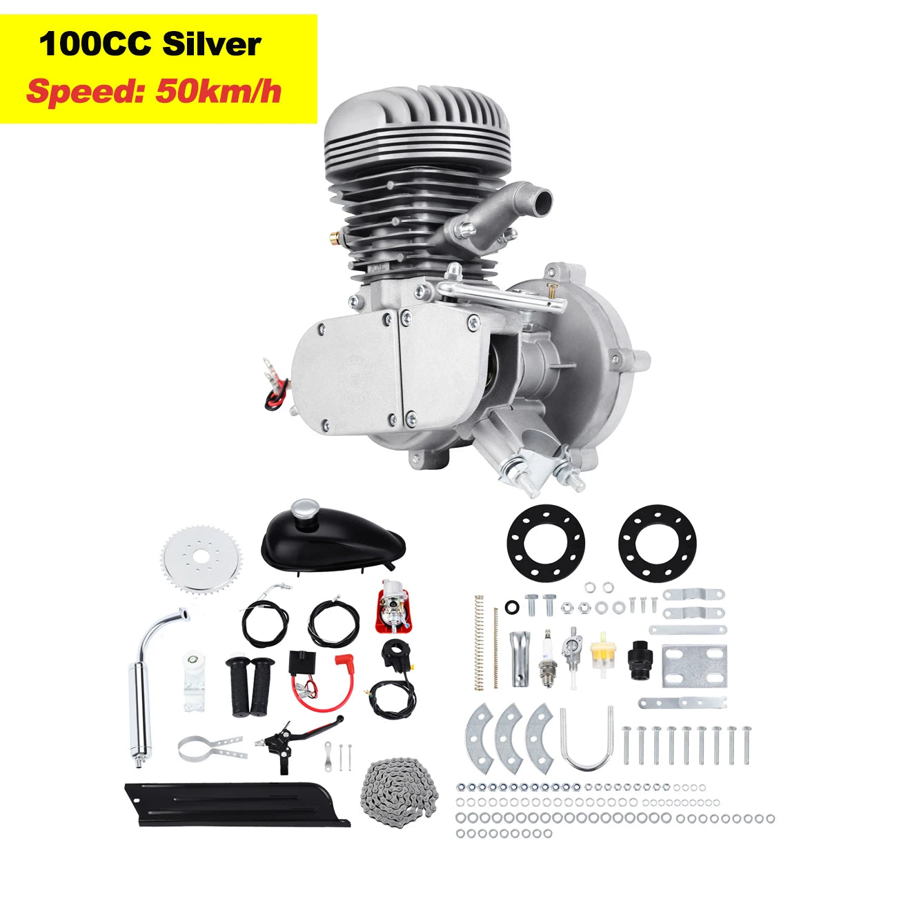 100CC Bicycle Engine Kit 2 Stroke Pocket Bike Engine For DIY Electric Bicycle Complete Engine Silver/Black Color Ship from US