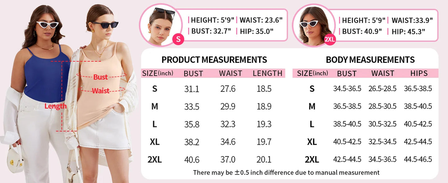 Anfilia Women Camisole 2PCS Solid Adjustable Spaghetti Straps with Shelf Bras 95% Cotton Soft Casual High Elastic Tank Tops
