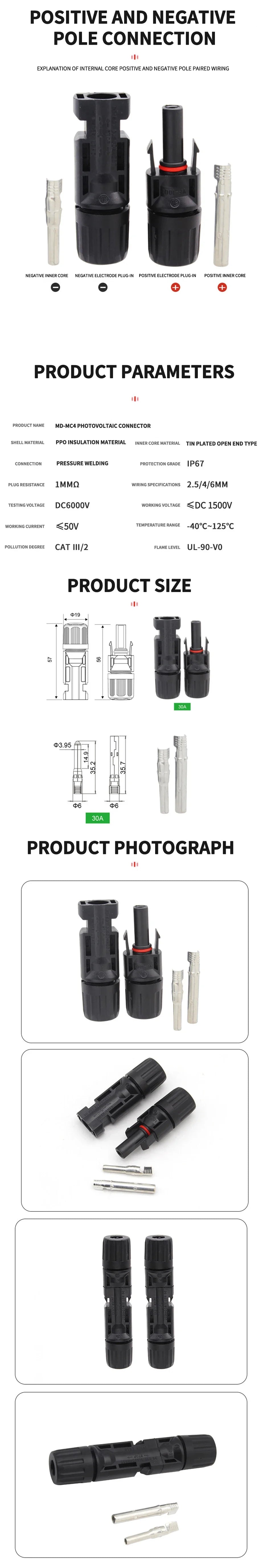 Free Shipping 400/200/100/10 Pcs Solar Connector PV Plug 1000V DC 30A  Connectors Kit for Photovoltaic PV/MC Cable 2.5/4/6mm²