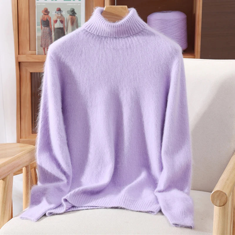 Women's High Collar Knit Sweater, Thick Pullover