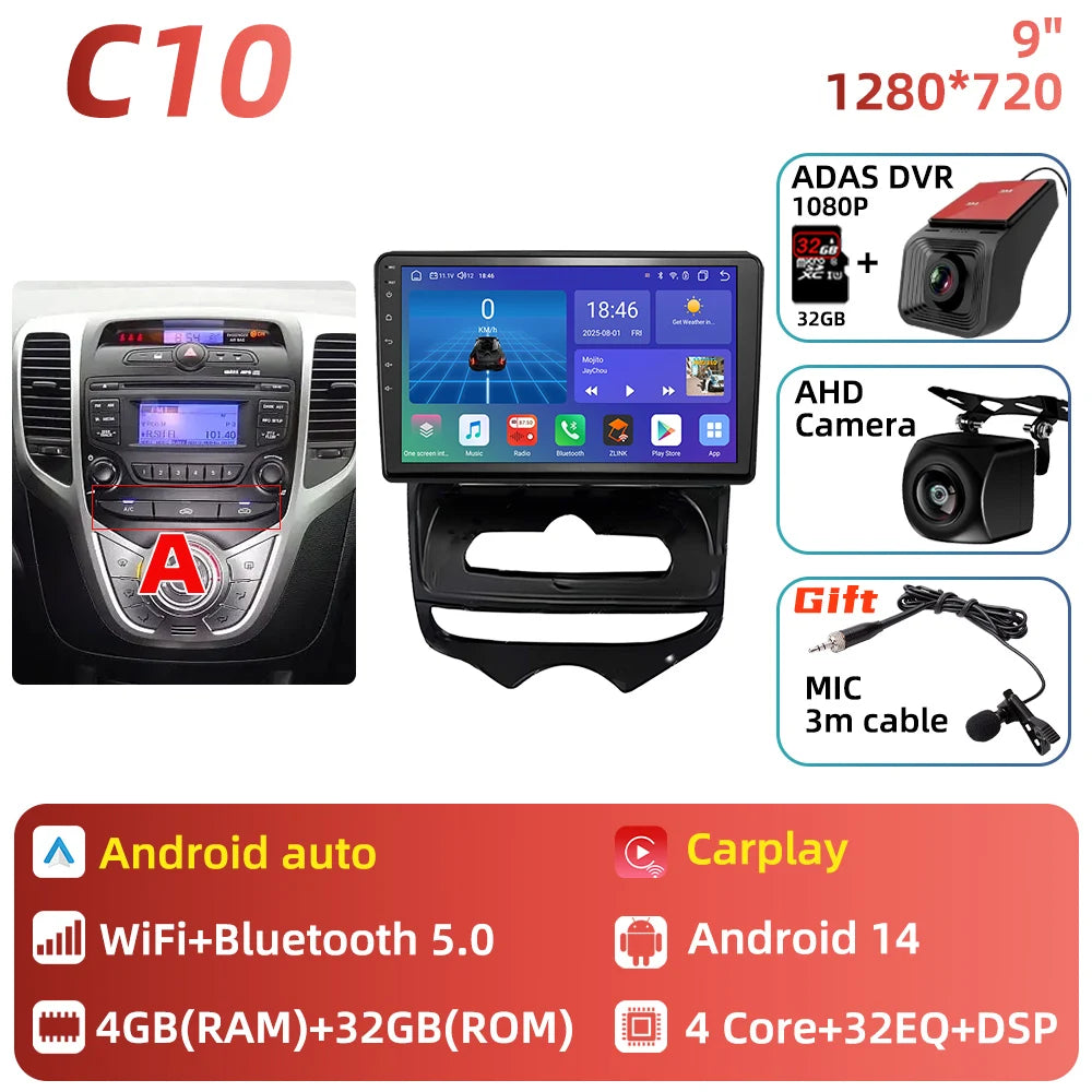 Car Stereo with Apple CarPlay & Android Auto, Compatible with Hyundai ix20 (2010-2023)