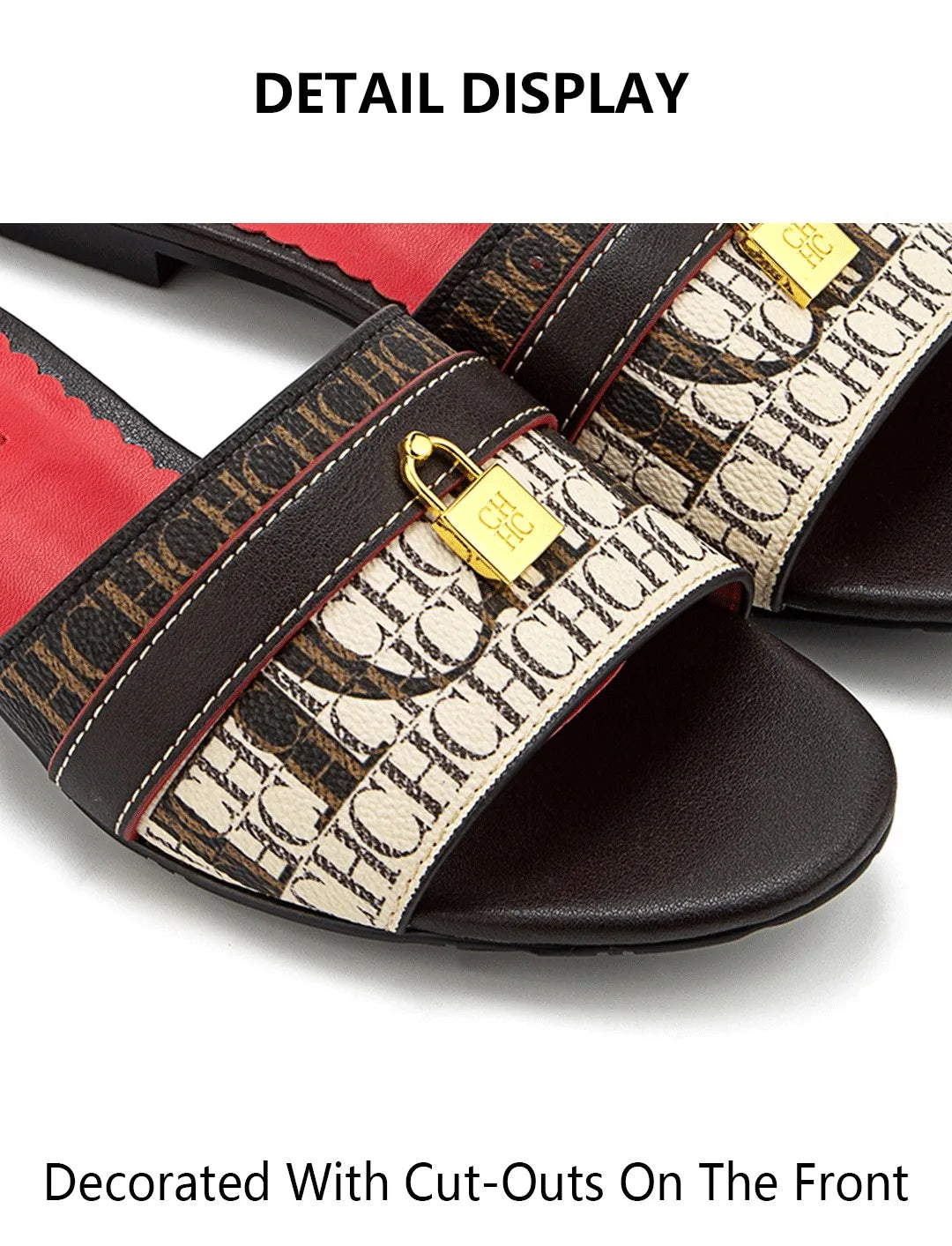 CH High Quality Metal Lock Monogram Print Women's Low Heeled Slippers Delicate and Versatile Women's Fashion Slippers