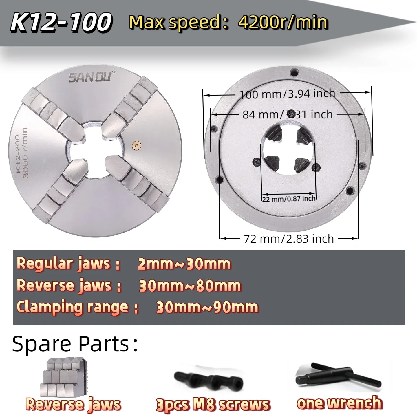 80/100/125mm Precision 4-Jaw Self-Centering Lathe Chuck - Iron & Steel Wide Clamping Range Automatic Centering for Machine Tools