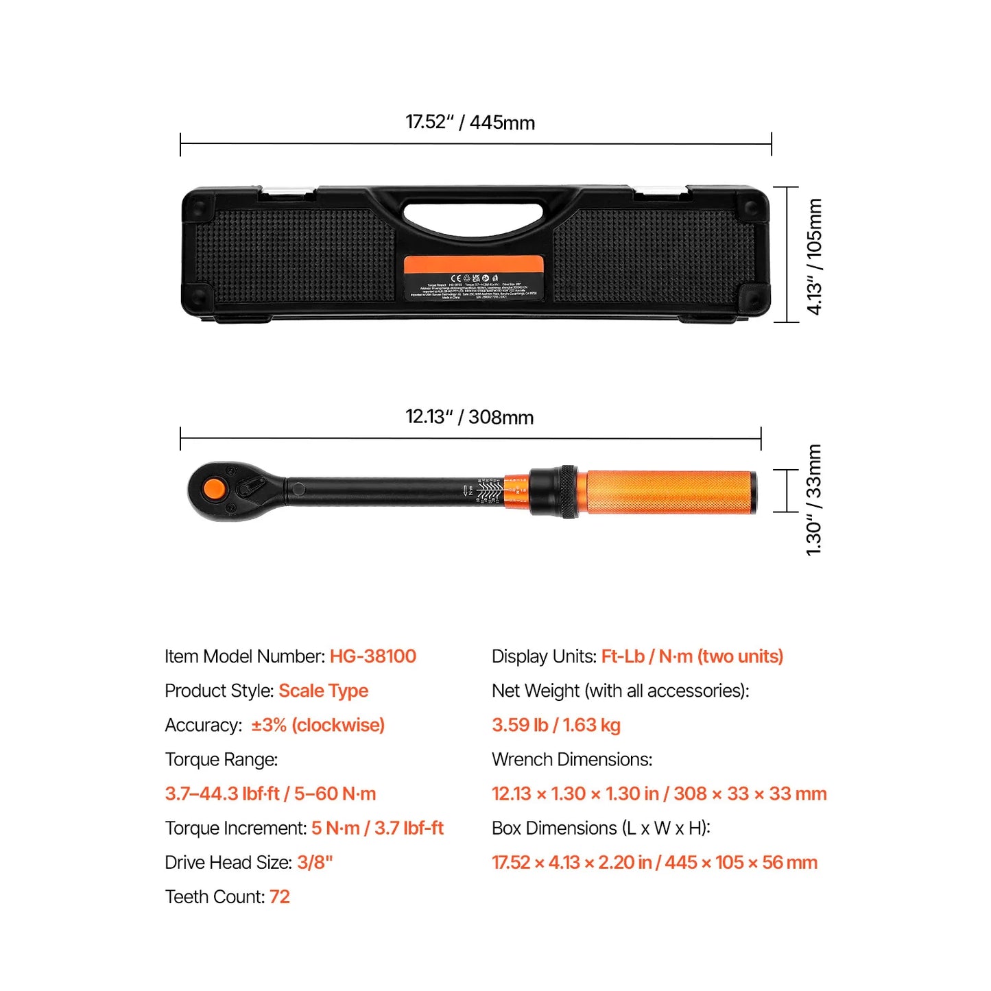 SucceBuy Mechanical Click Torque Wrench Set – Dual-Direction Adjustable Drive Wrench with Dual Range Scales | Multiple Torque Ranges | Auto & Precision Tool