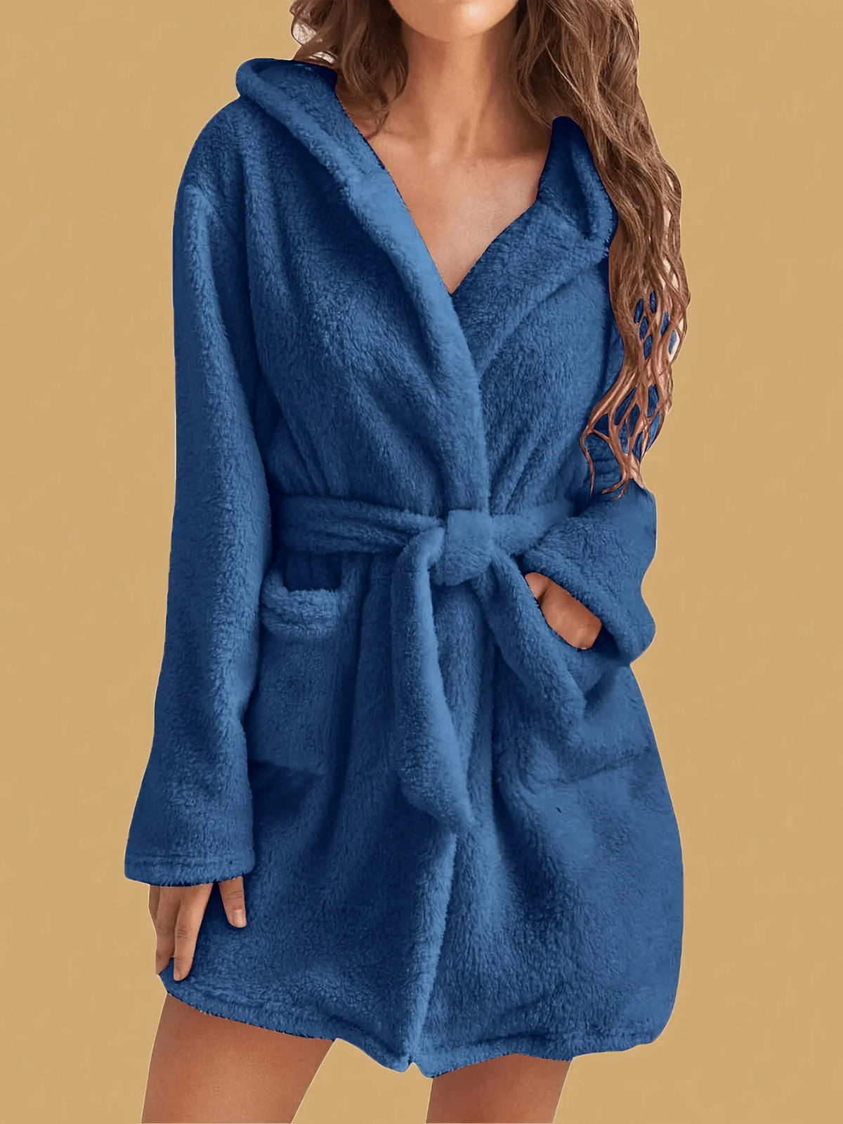 Women's Hooded Fleece Robe with Belt