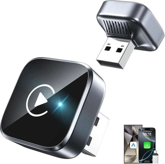 Wireless CarPlay & Android Auto Adapter — Compact Silver Dongle, Fast Auto-Connect
