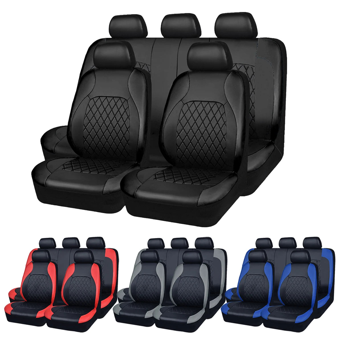 All-Season Quilted PU Leather Car Seat Cover, Waterproof Set