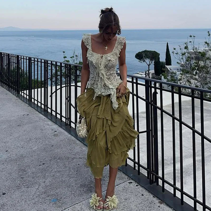 Dulzura 2026 Summer Fashion Sexy Off Shoulder Backless Lace See Through Top Ladies Casual Versatile Party Club Street Y2K Outfit