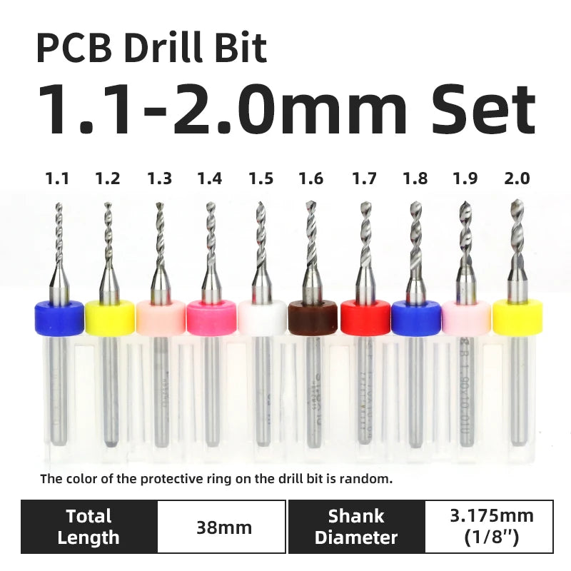 TOOLEYE 10pcs PCB Drill Bit Set Micro Drills Printed Circuit Board 1/8" Shank Mini CNC Drill Bits 0.1-3.175mm Drilling Tools