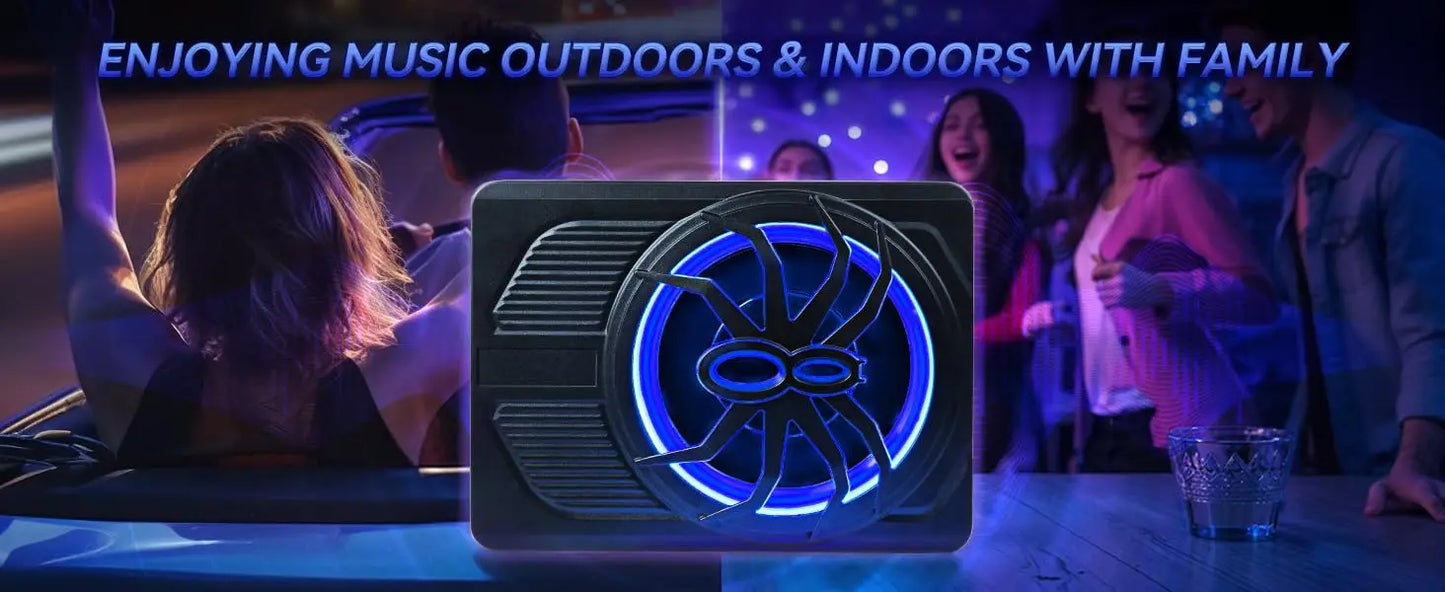 1000W 10" Slim Under Seat Subwoofer Spider Style Powered Bass Speaker with Amplifier Blue Light for Car Truck SUV