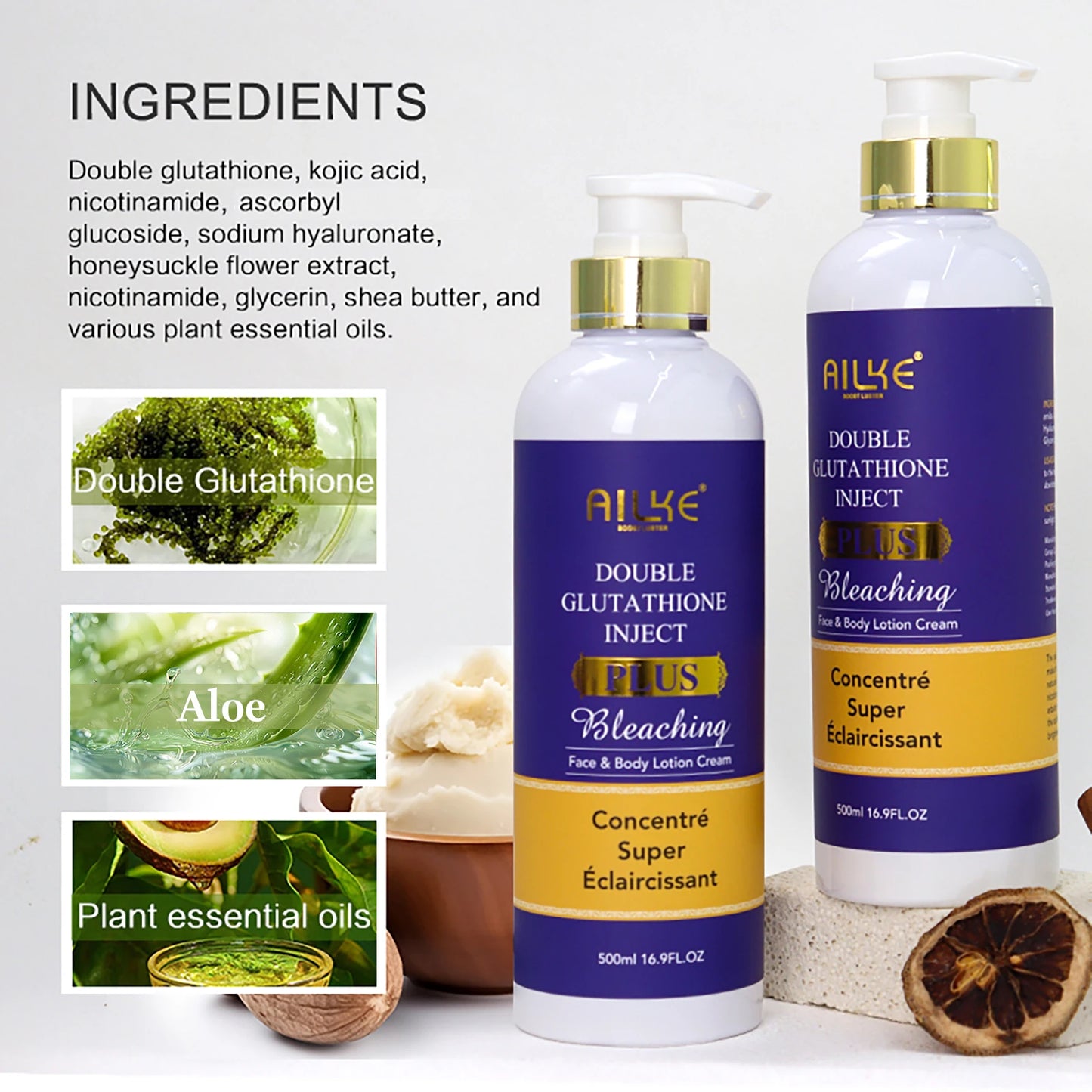 AILKE Skin Lightening Serum for Face and Body, with Double Glutathione, Day And Night Brightening Serum, Support Private Label