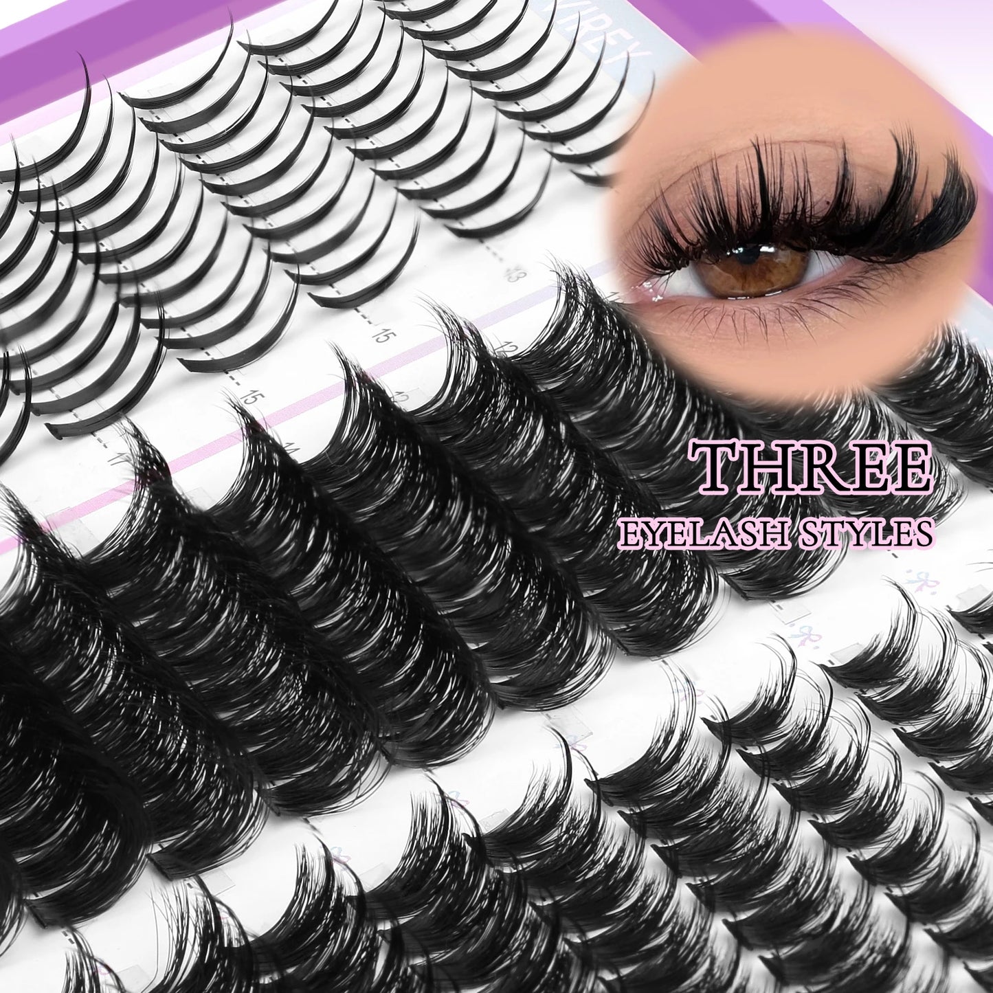 LASVIREY DIY Spiky Cluster Lashes – 3-in-1 Fluffy Volume Individual Eyelash Extensions | Mixed Styles